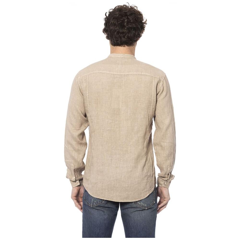 Elegant Beige Mandarin Collar Linen Shirt