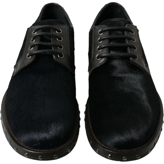 Elegant Black Calf Fur Derby Shoes