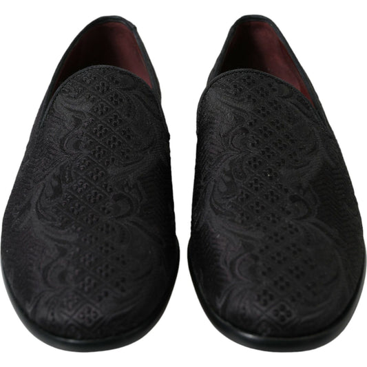 Elegant Black Brocade Dress Loafers