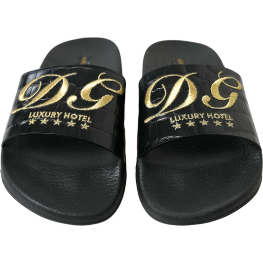 Elegant Black and Gold Leather Slides