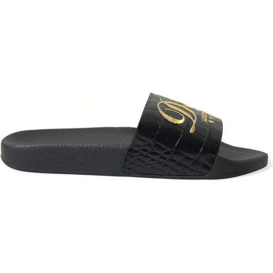 Elegant Black and Gold Leather Slides