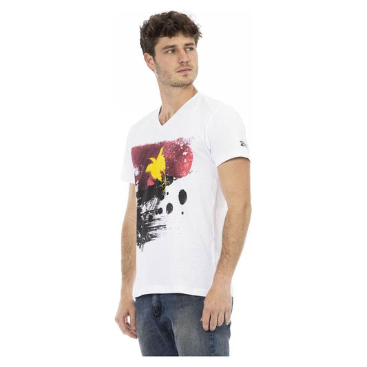 Trussardi Action Elegant White V-Neck Tee with Front Print Trussardi Action