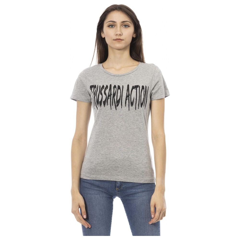 Elegant Gray Cotton-Blend Tee with Chic Print