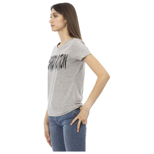 Elegant Gray Cotton-Blend Tee with Chic Print