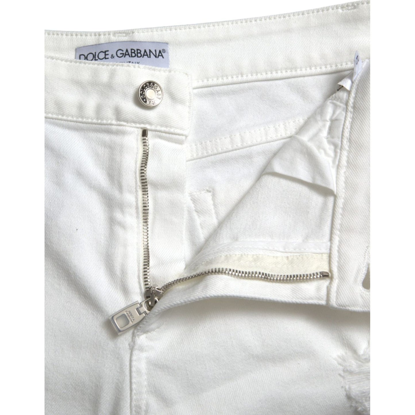 Elegant White Mid-Waist Denim Cropped Jeans