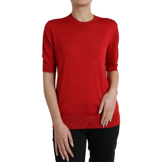 Silk Red Crew Neck Top