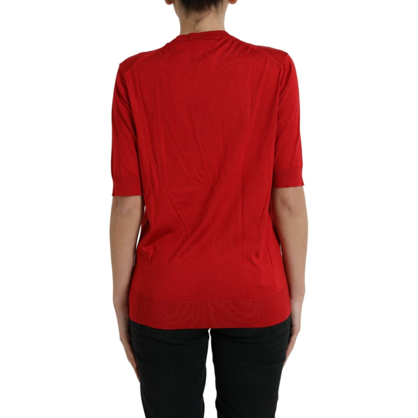 Silk Red Crew Neck Top