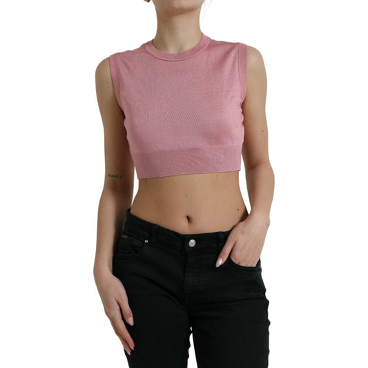Dolce & Gabbana Pink Crew Neck Cropped Sleeveless Tank Top Dolce & Gabbana