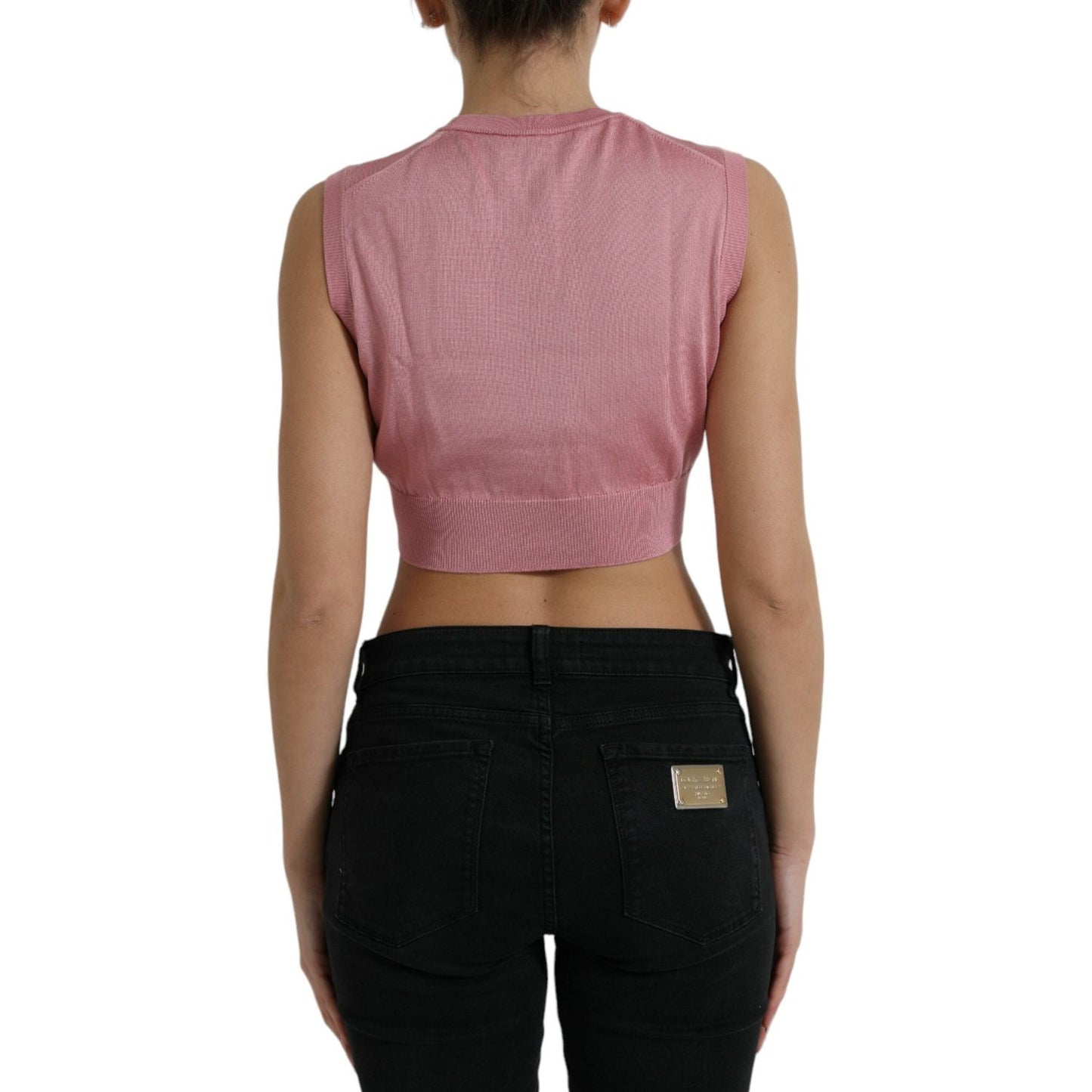 Elegant Silk Crew Neck Cropped Tank Top