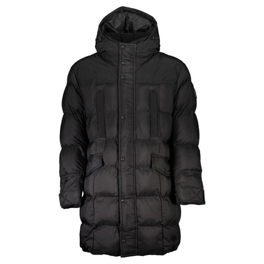 Sleek Hooded Black Polyamide Jacket