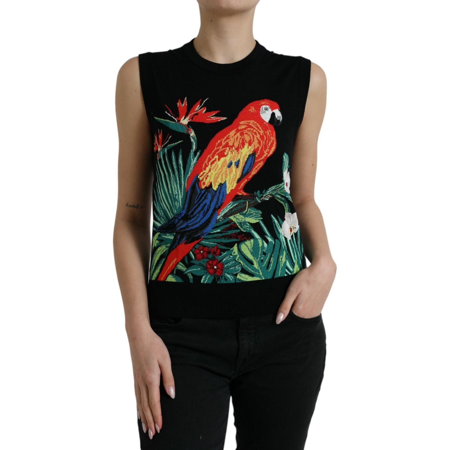 Elegant Jungle Print Crew Neck Tank Top