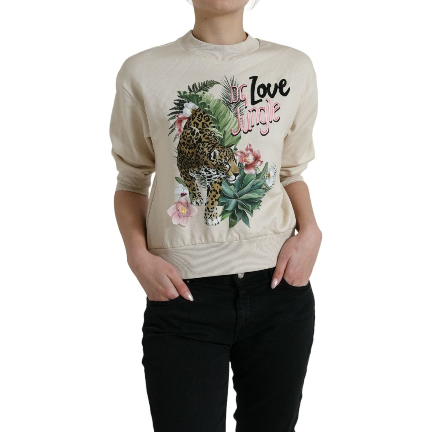 Elegant Jungle Print Crewneck Sweater