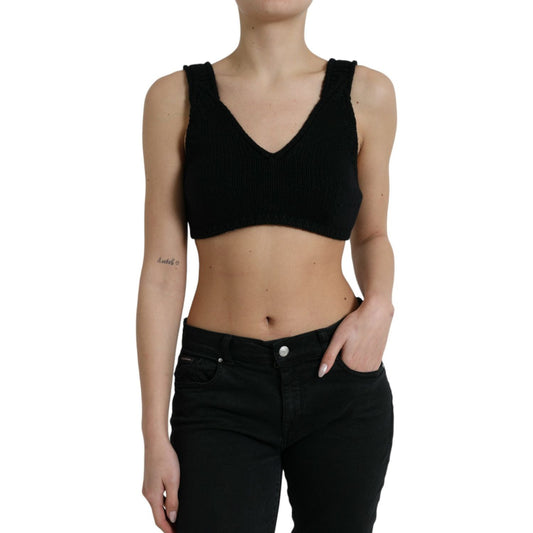 Elegant Black Cashmere Bustier Crop Top