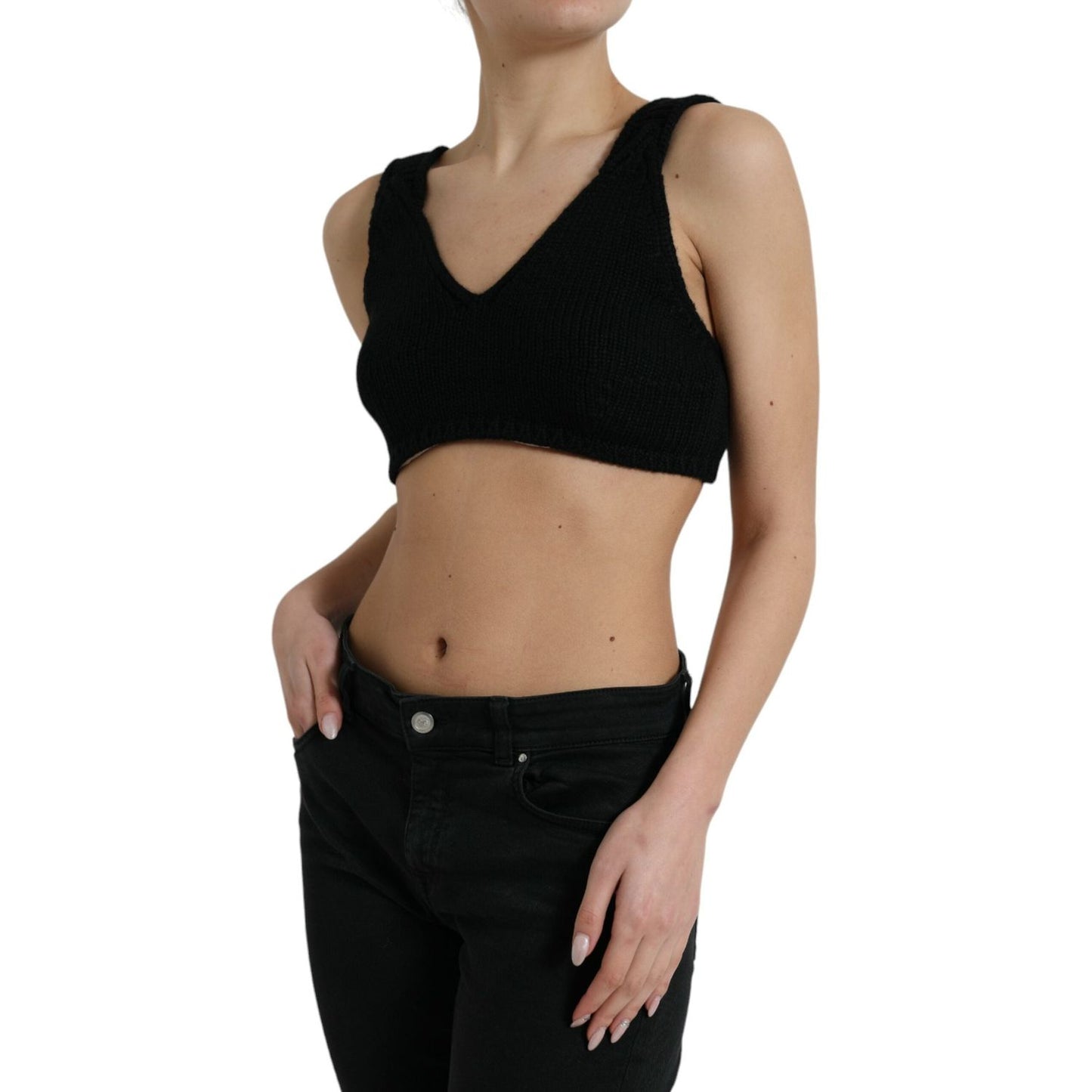 Elegant Black Cashmere Bustier Crop Top