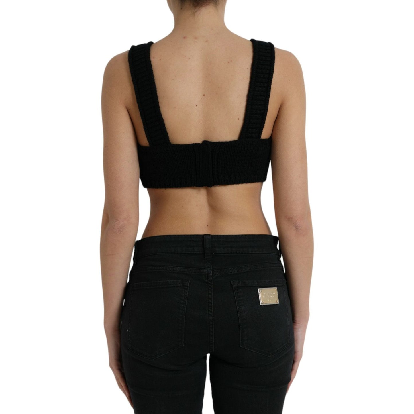 Elegant Black Cashmere Bustier Crop Top