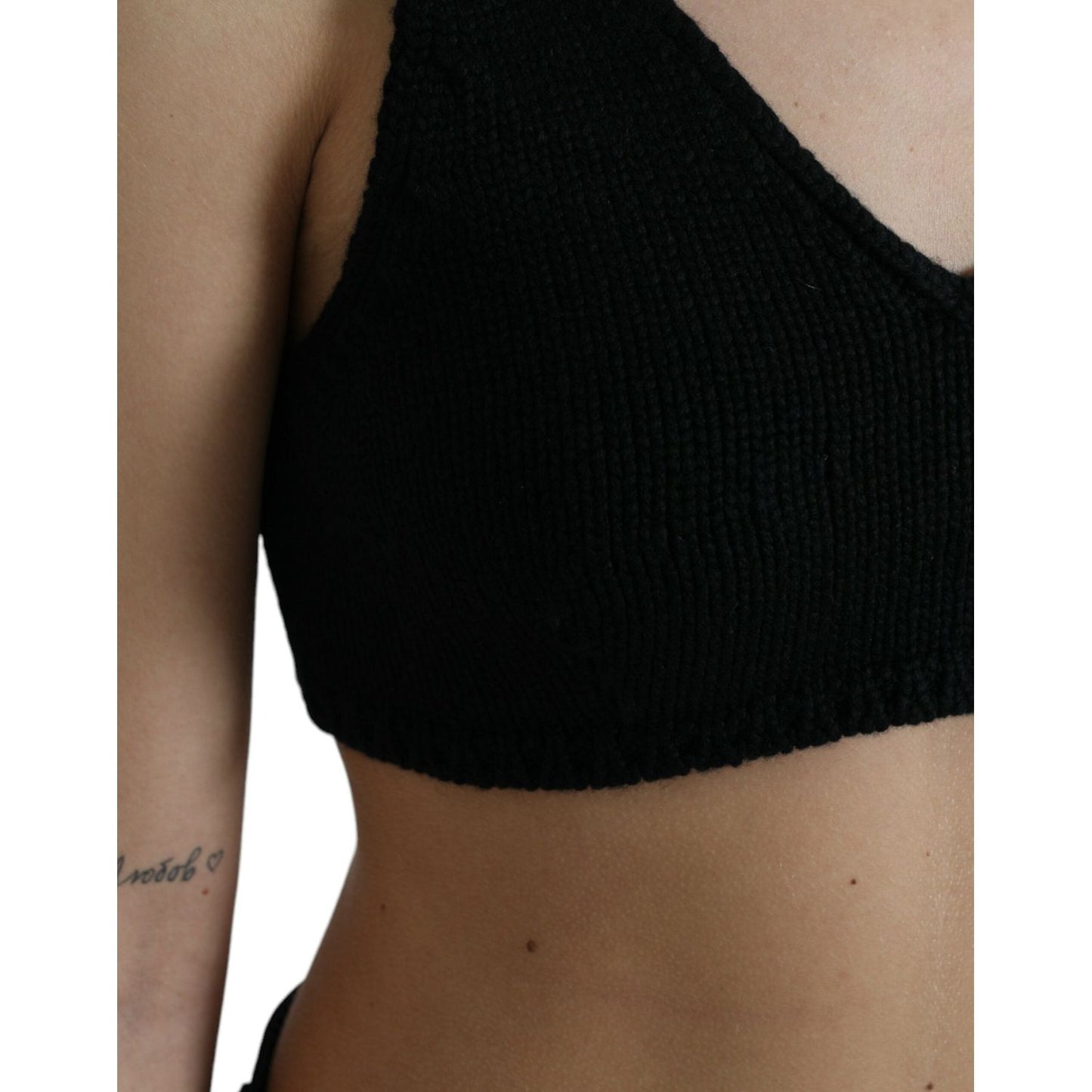 Elegant Black Cashmere Bustier Crop Top