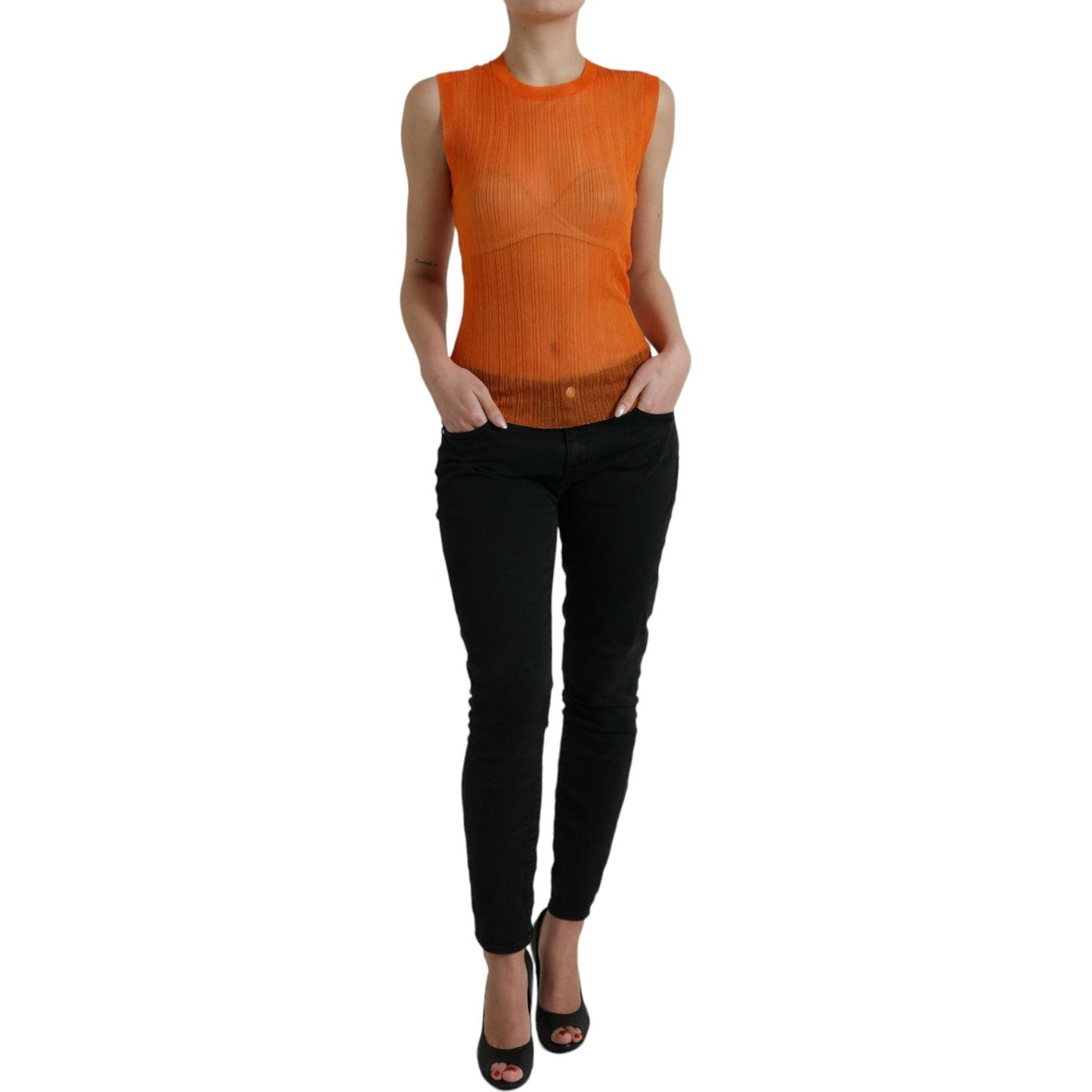 Chic Orange Crew Neck Tank Top