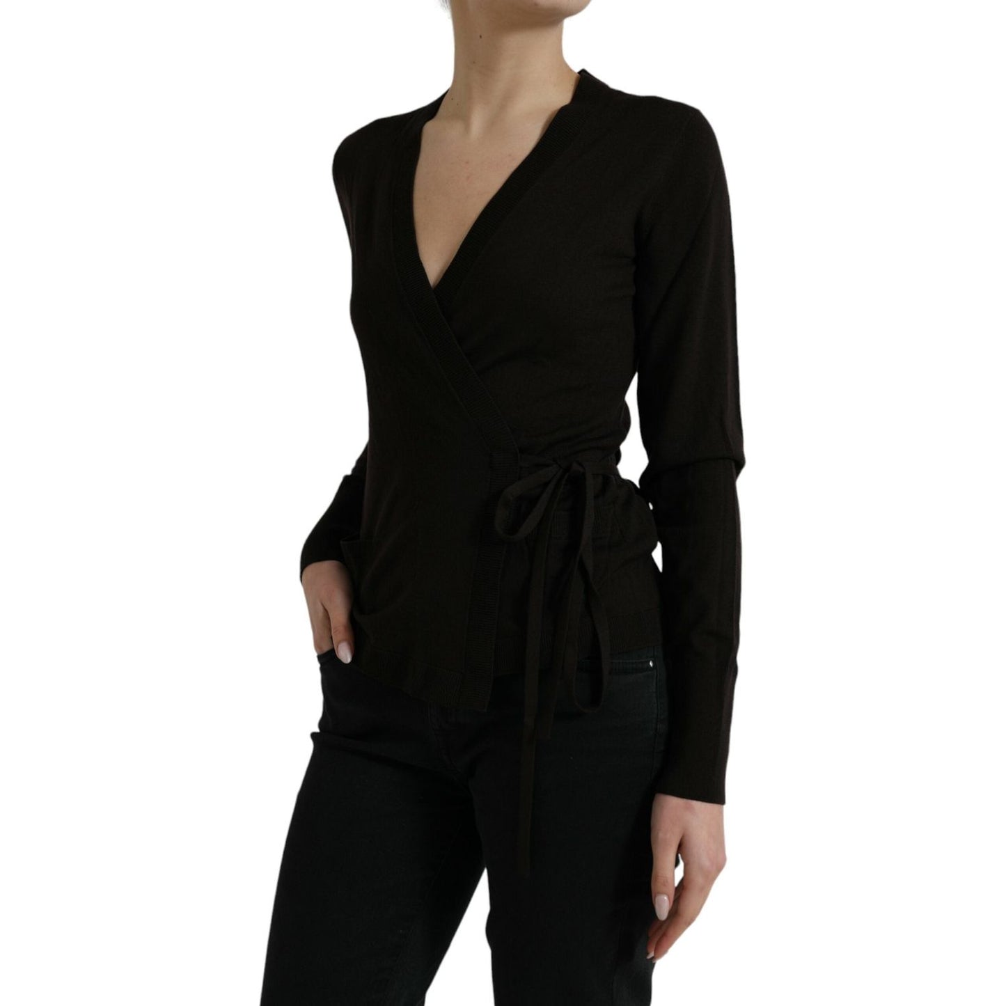 Elegant Black Virgin Wool Cardigan