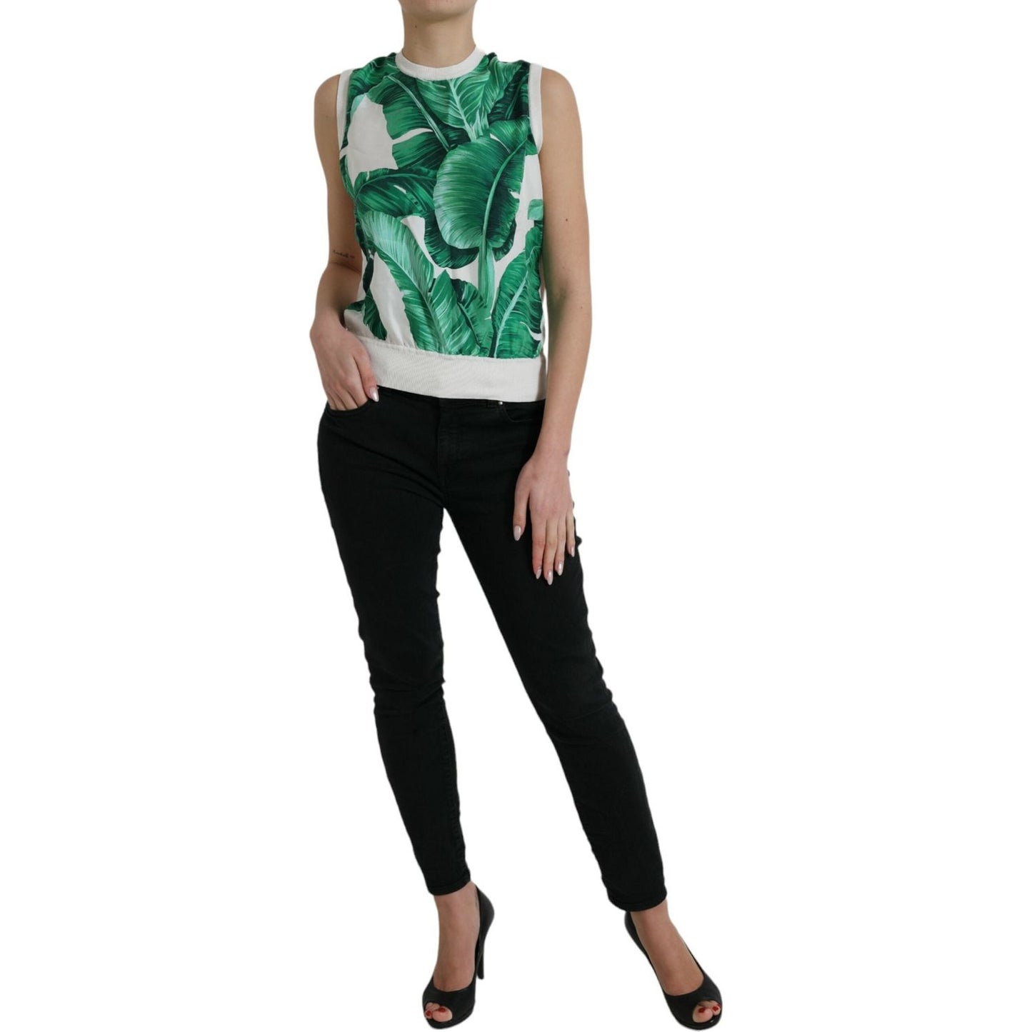 Silk Banana Leaf Print Tank Top