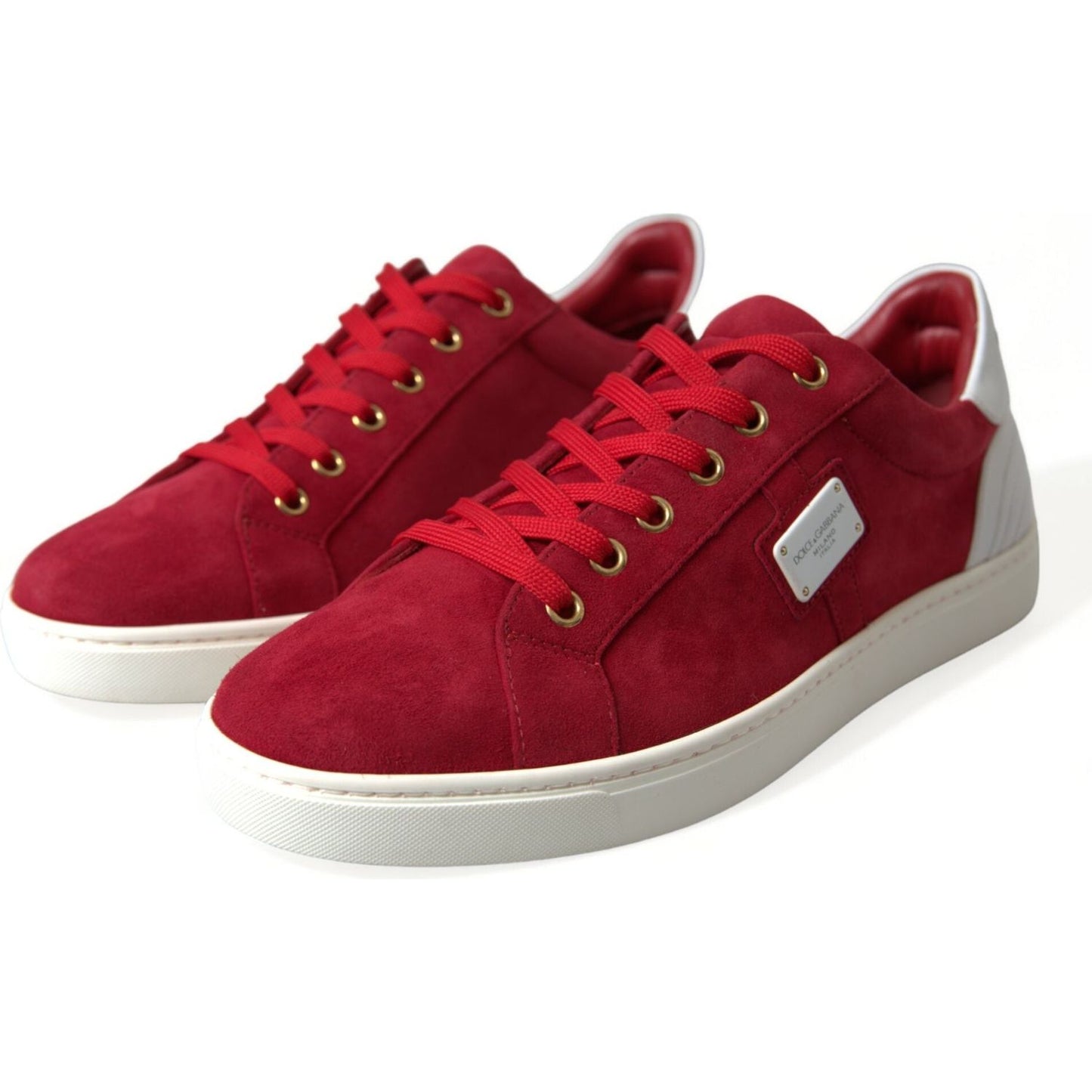 Elegant Red & White Leather Sneakers