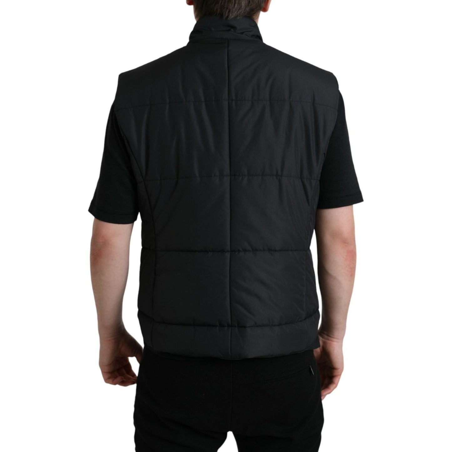 Sleek Black High-Neck Vest Jacket