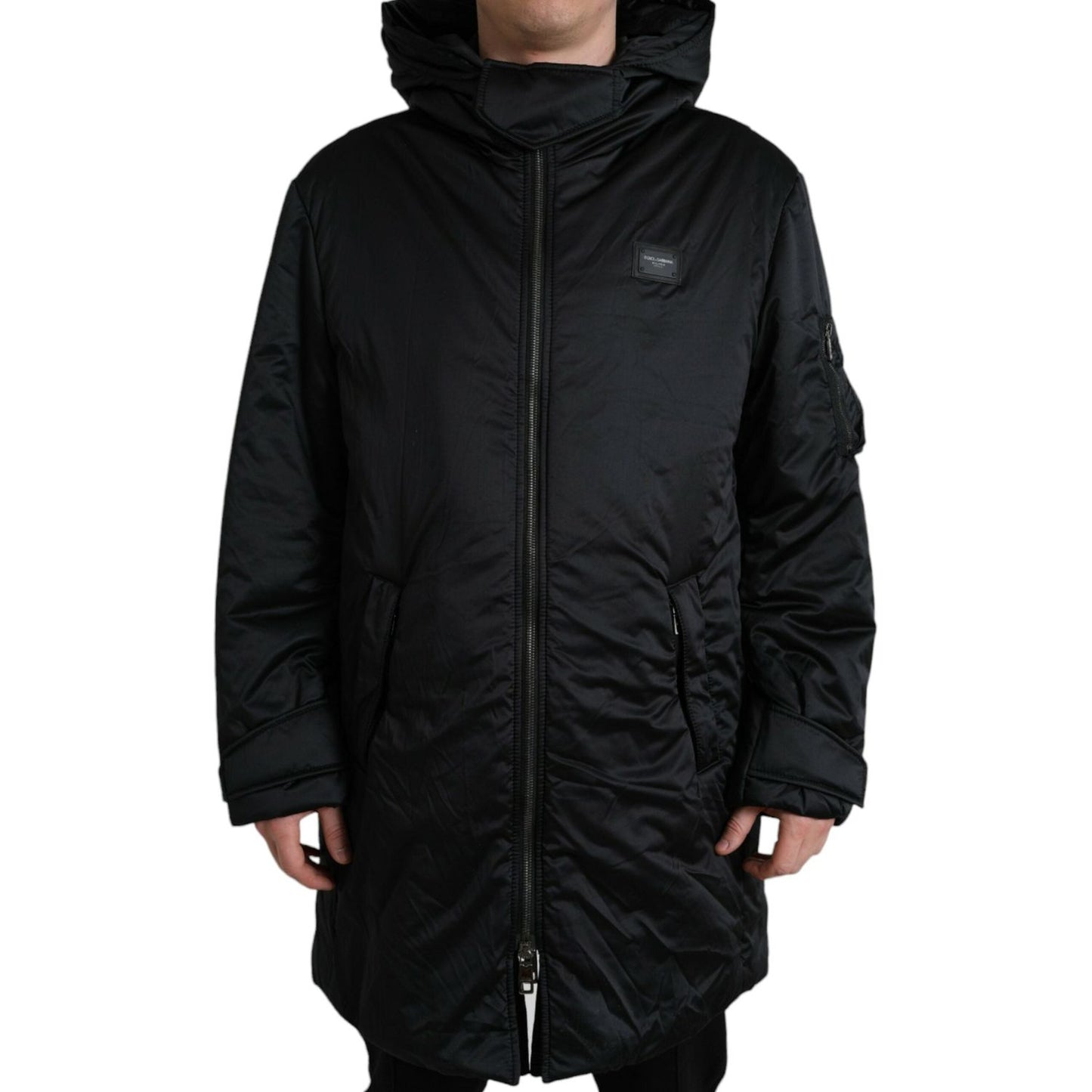 Elegant Black Hooded Parka Jacket