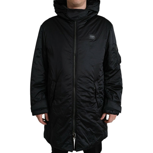 Elegant Black Hooded Parka Jacket Dolce & Gabbana