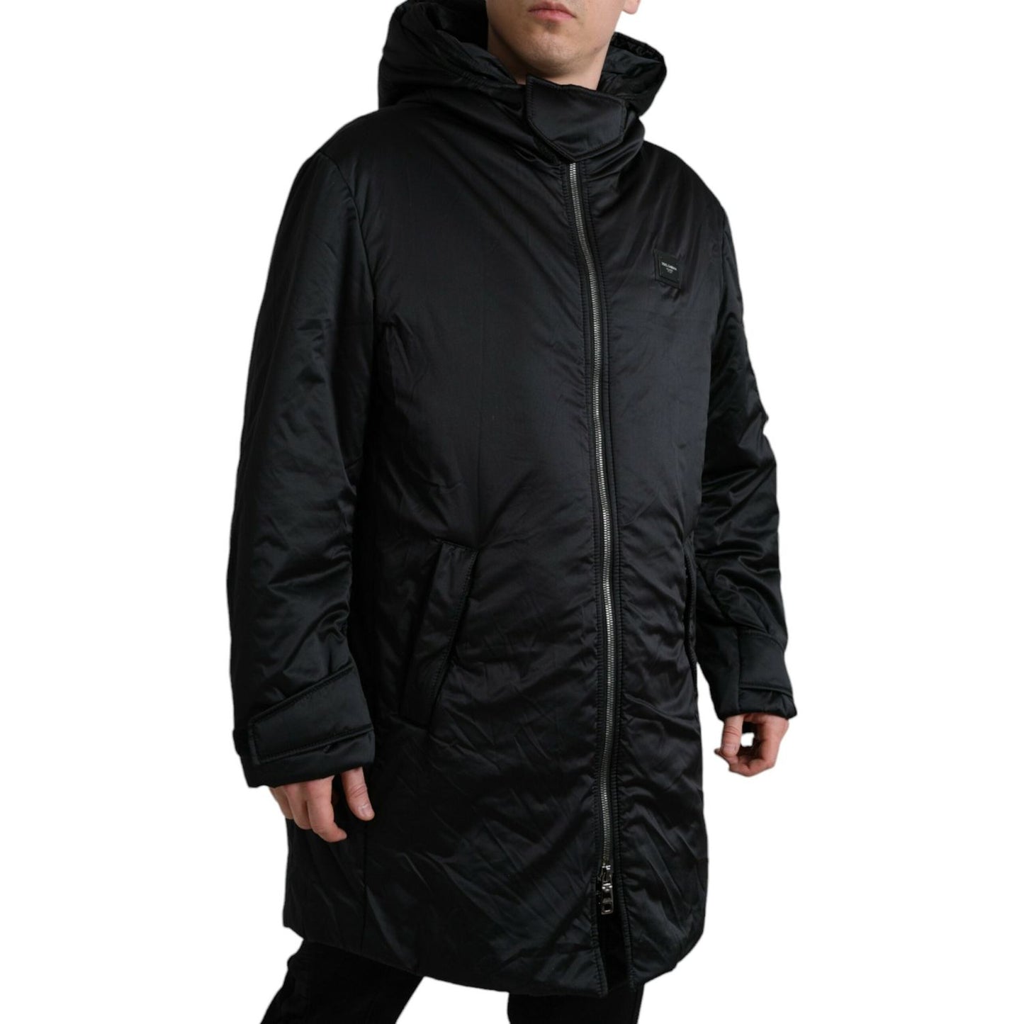 Elegant Black Hooded Parka Jacket