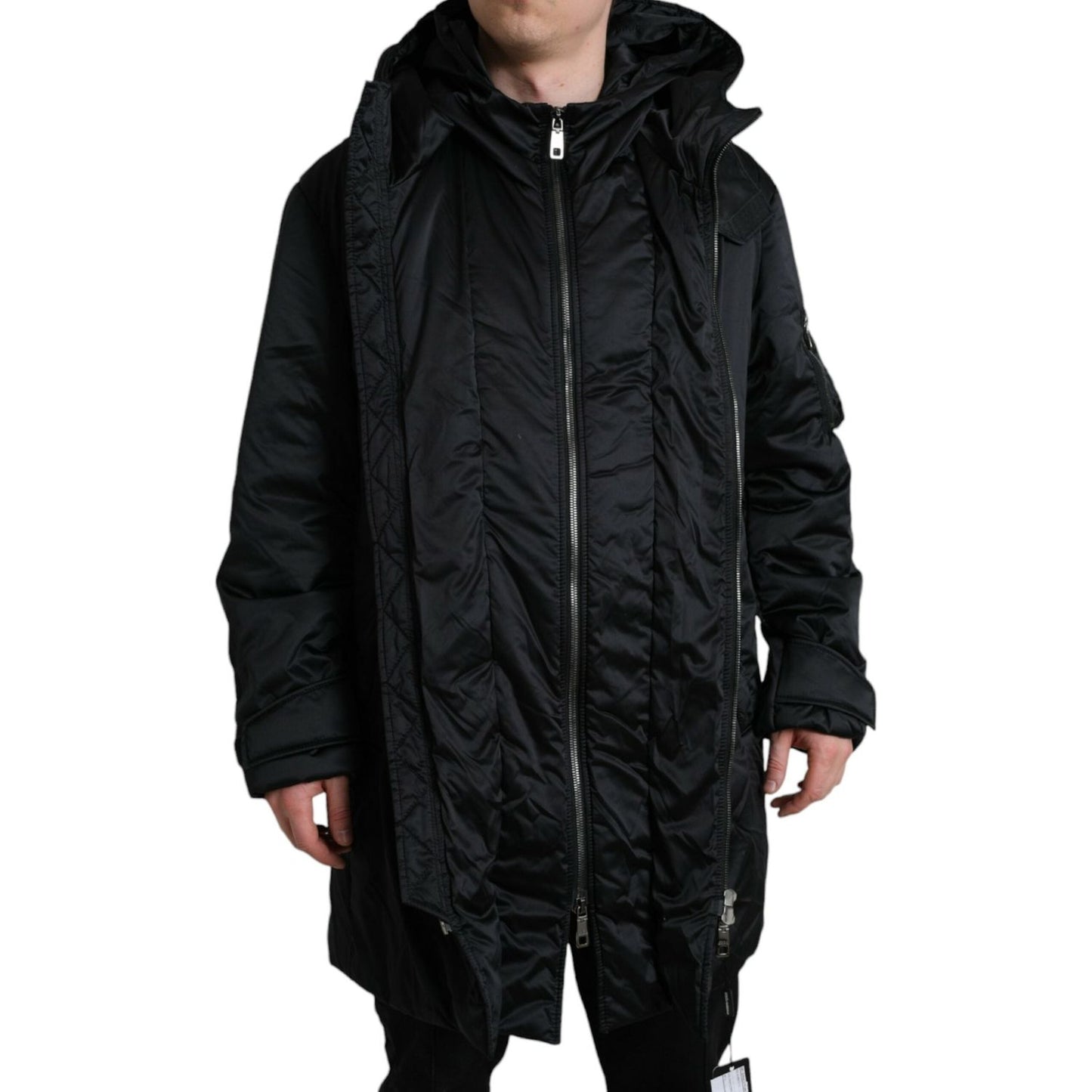 Elegant Black Hooded Parka Jacket