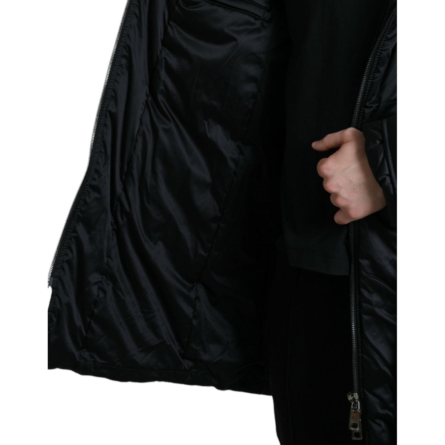 Elegant Black Hooded Parka Jacket