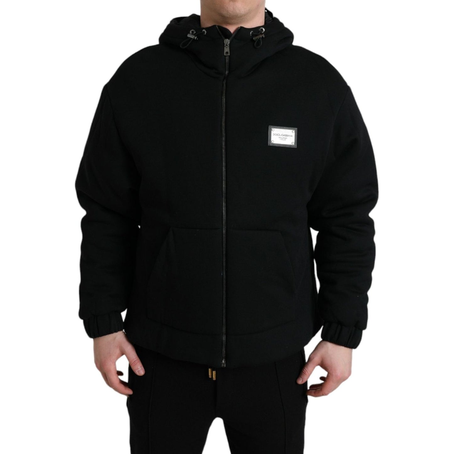 Elegant Black Bomber Jacket with Hood