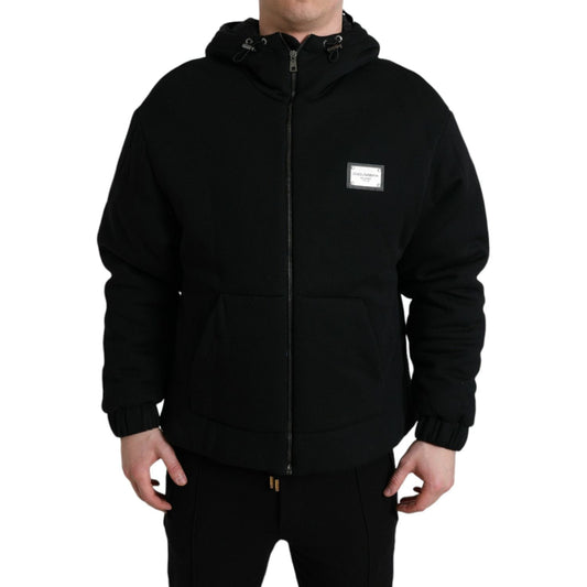 Elegant Black Bomber Jacket with Hood Dolce & Gabbana