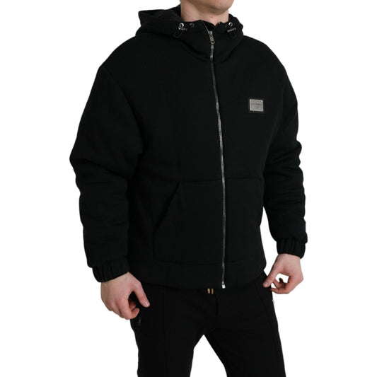 Elegant Black Bomber Jacket with Hood Dolce & Gabbana