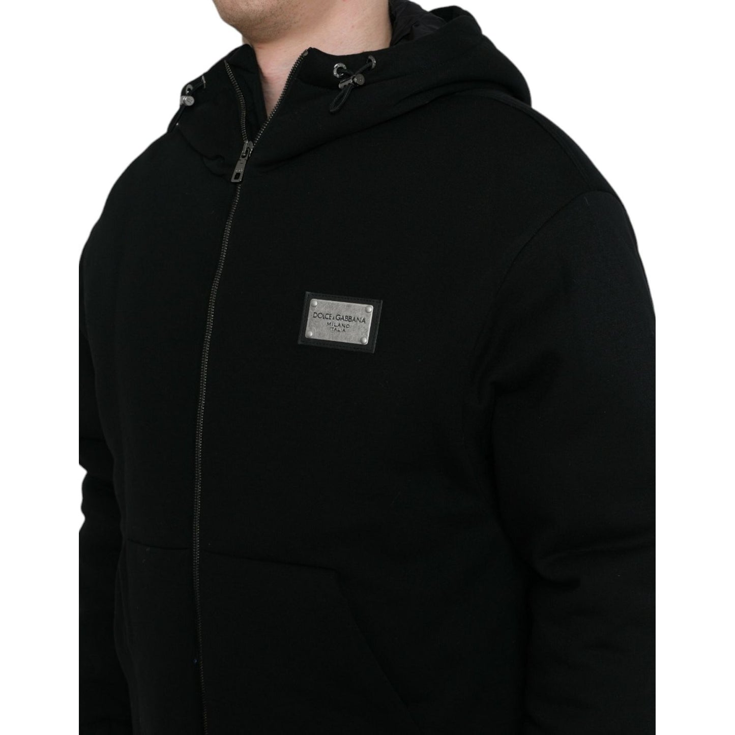 Elegant Black Bomber Jacket with Hood