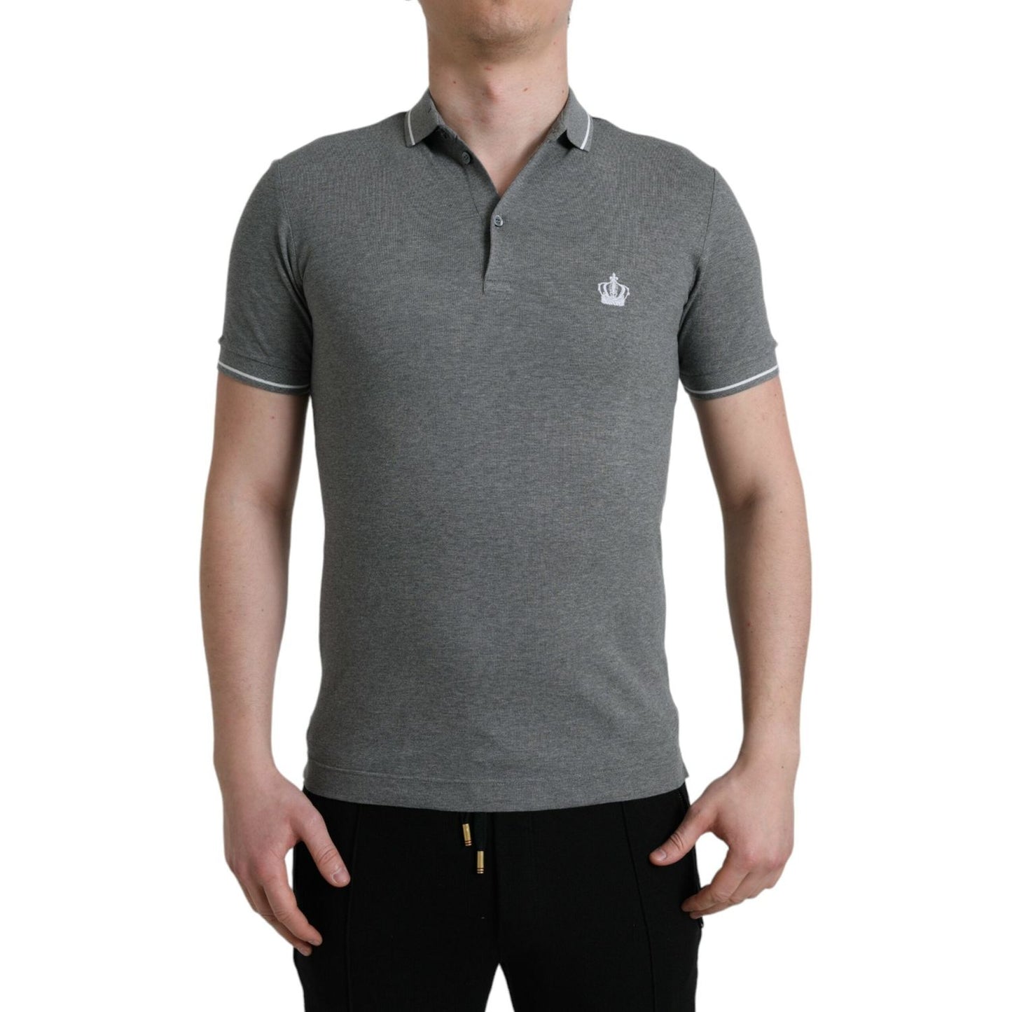 Elegant Grey Cotton Polo T-Shirt