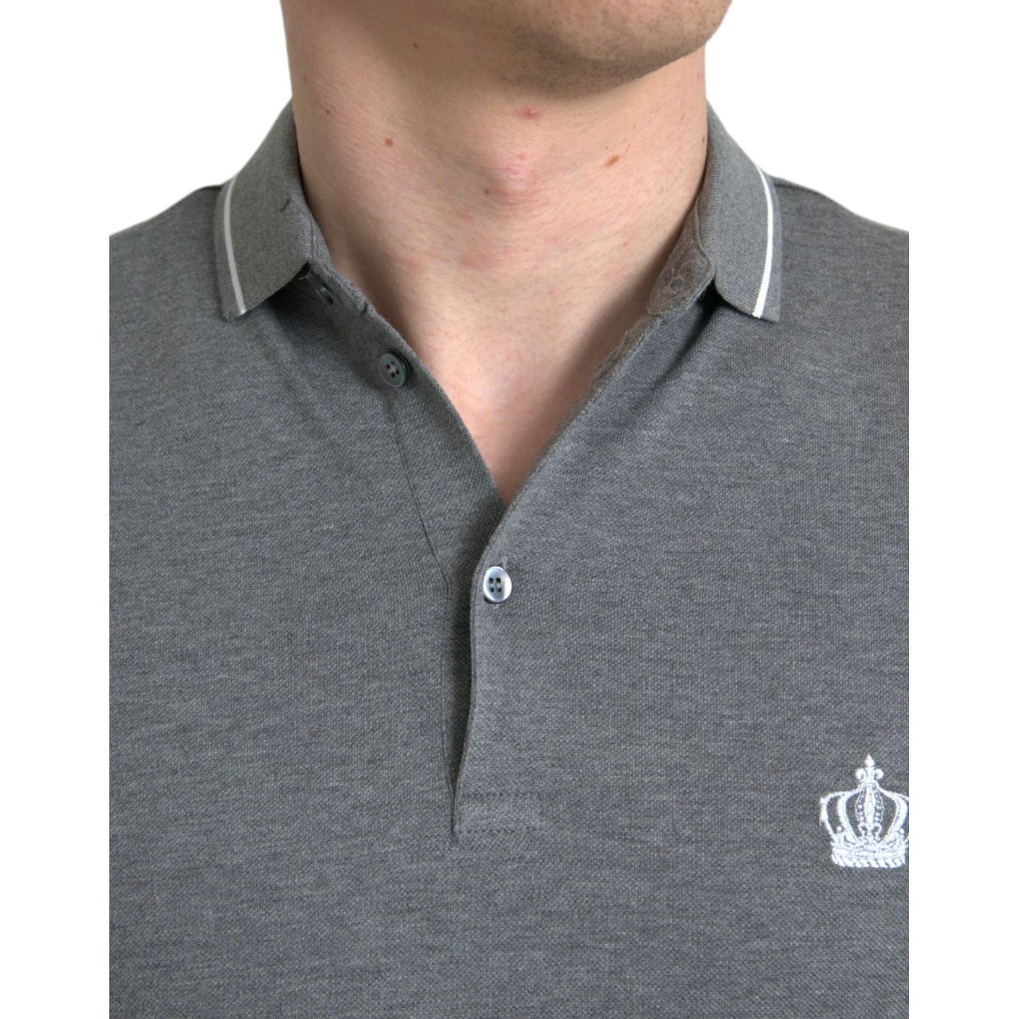 Elegant Grey Cotton Polo T-Shirt