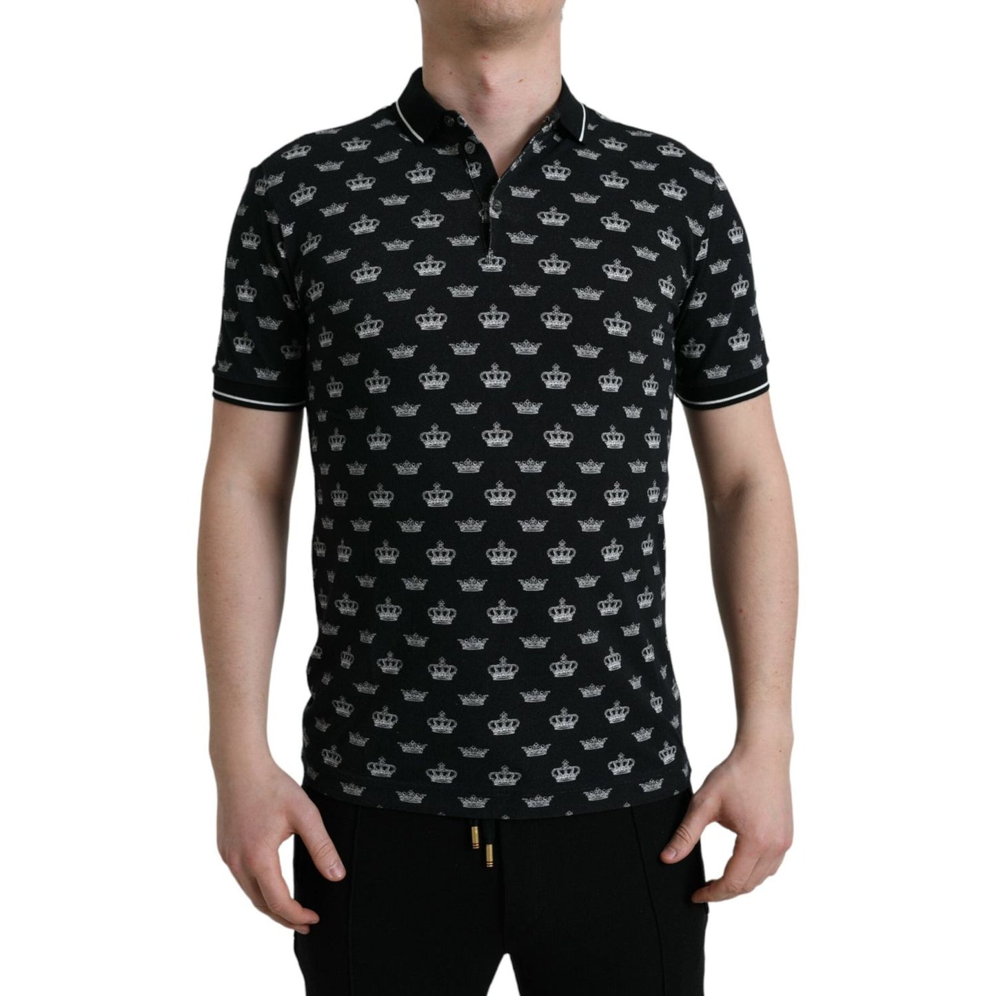 Elegant Crown Motif Cotton Polo Tee