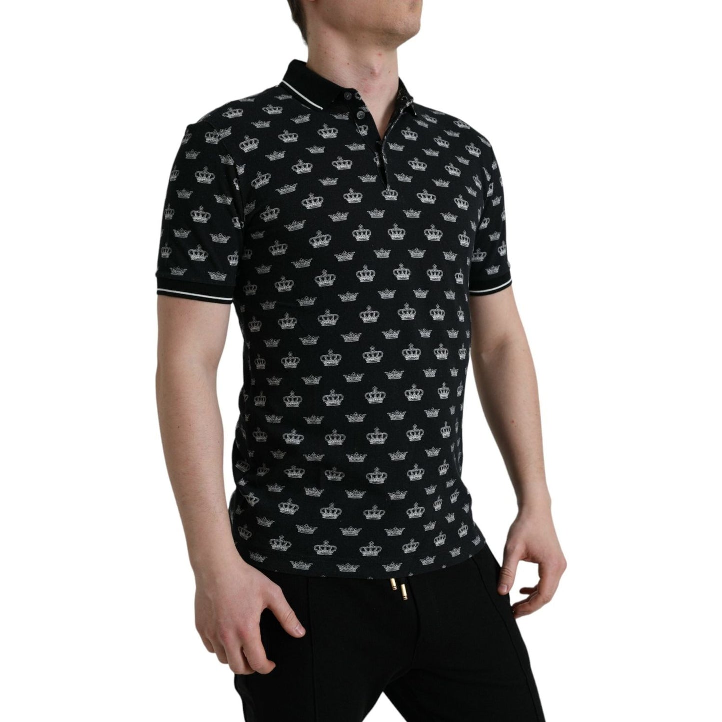 Elegant Crown Motif Cotton Polo Tee