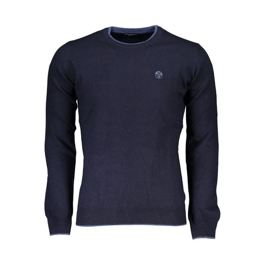 Sleek Blue Crew Neck Sweater with Embroidery