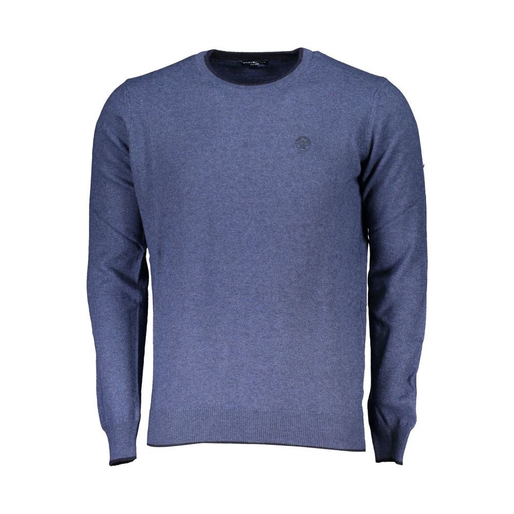 Blue Crew Neck Sweater with Embroidery Detail