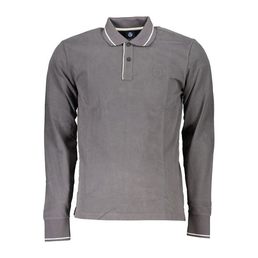 Sleek Gray Long-Sleeve Polo with Contrast Details