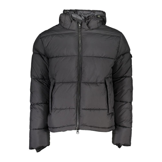 Eco-Conscious Black Jacket with Removable Hood