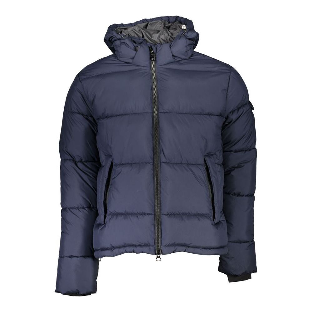 Eco-Conscious Blue Jacket with Removable Hood