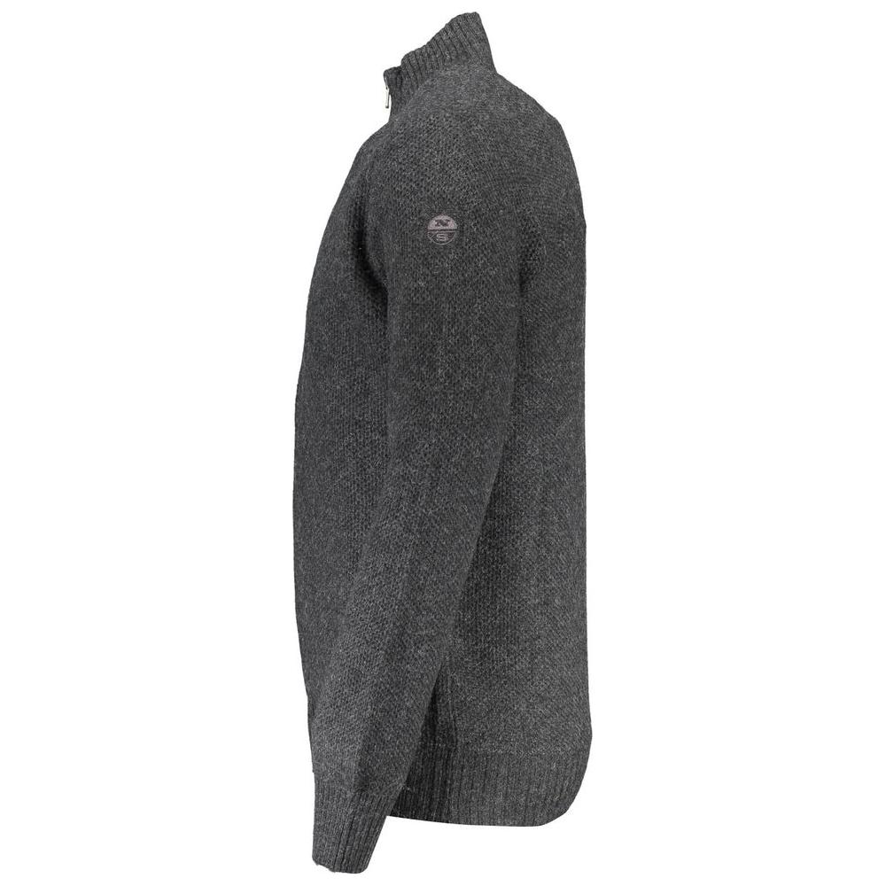 Chic Gray Full Zip Wool-Blend Cardigan