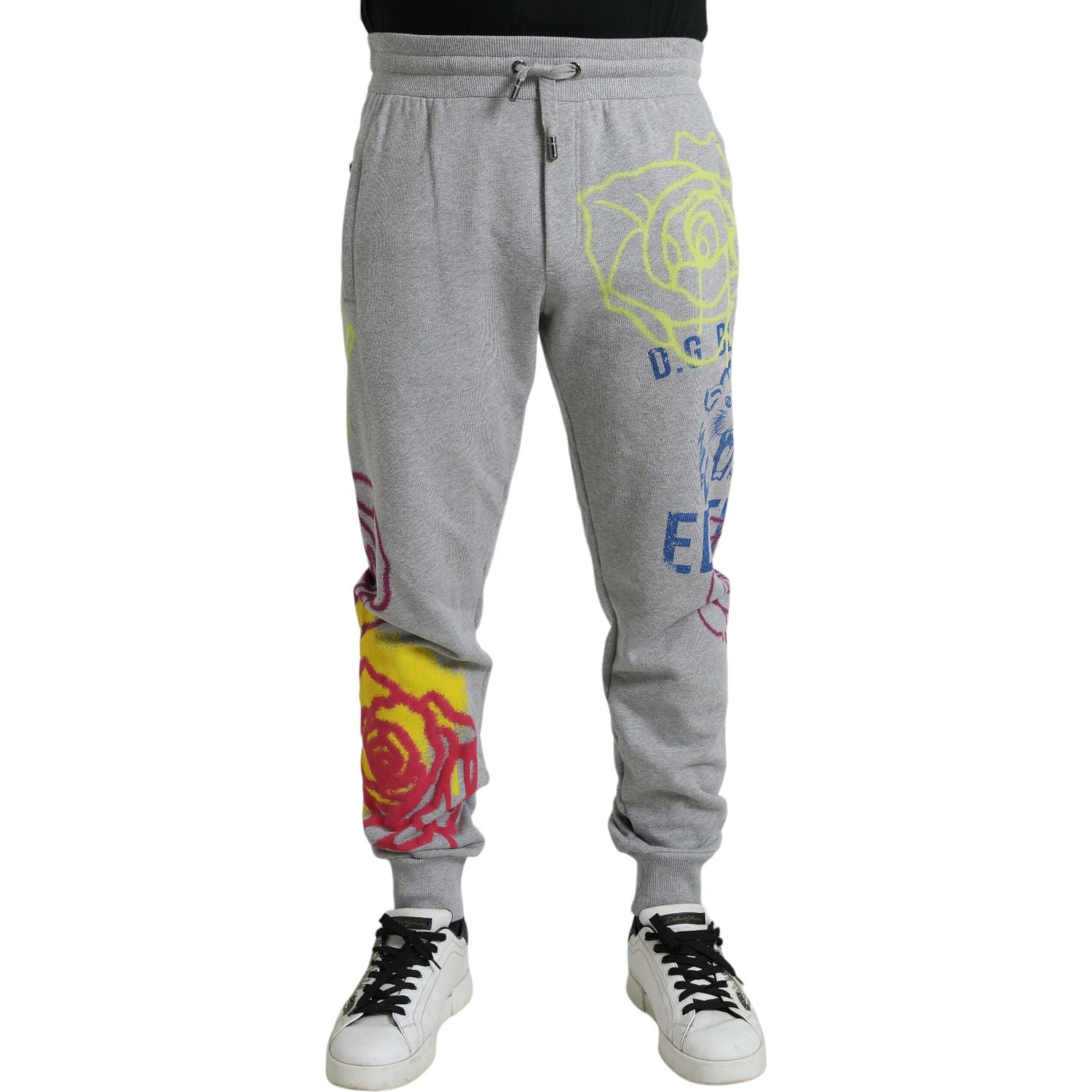 Dolce & Gabbana Gray Cotton Graffiti Sweatpants Jogger Pants