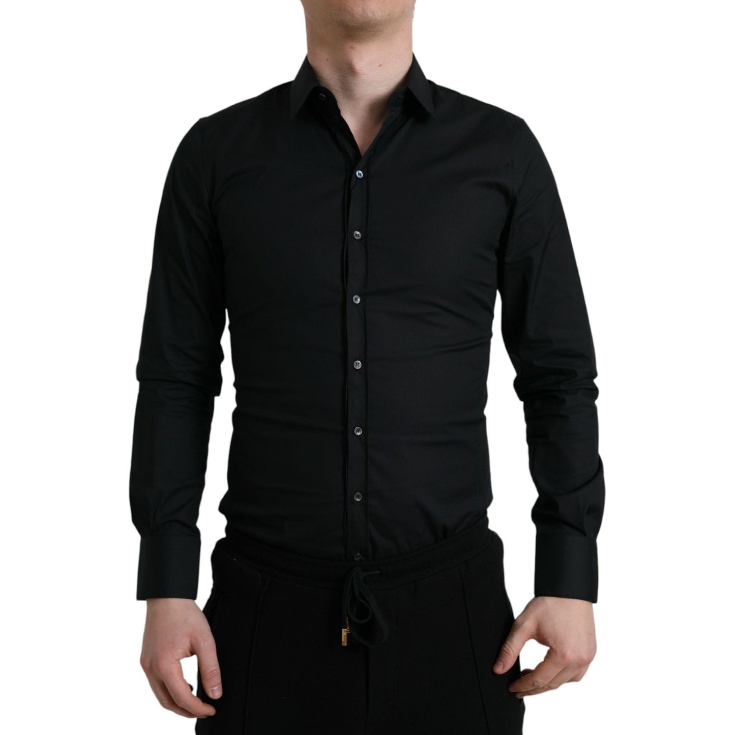 Elegant Black Slim Fit Italian Dress Shirt