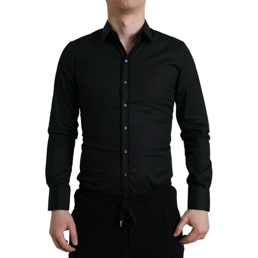 Elegant Black Slim Fit Italian Dress Shirt Dolce & Gabbana