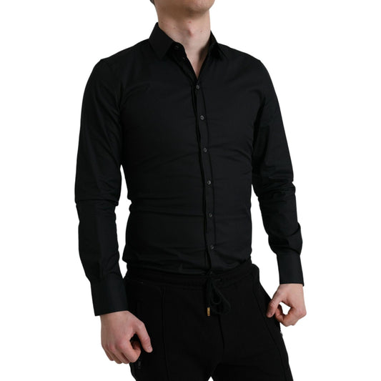 Elegant Black Slim Fit Italian Dress Shirt