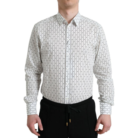 Dolce & Gabbana White Patterned Men GOLD Formal Dress Shirt