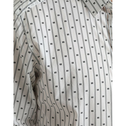 Dolce & Gabbana White Patterned Men GOLD Formal Dress Shirt